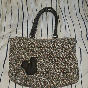 Disney Canvas Bag w/ Braided Leather Straps Cute Disney Parks Yellow Liner